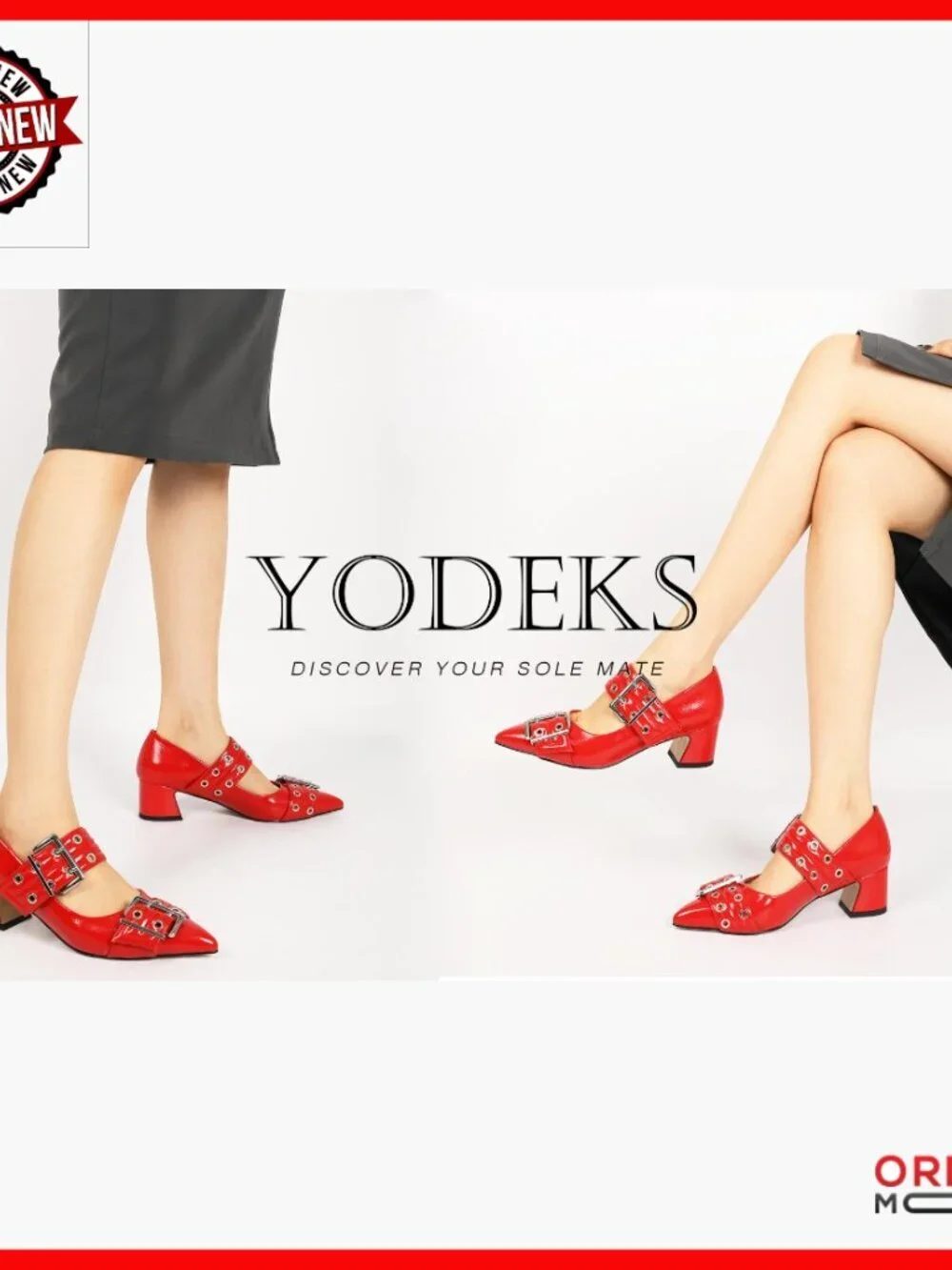 Pointed Toe Mary Jane Pumps with Metal Buckle Strap, 2 Inch Block Heels